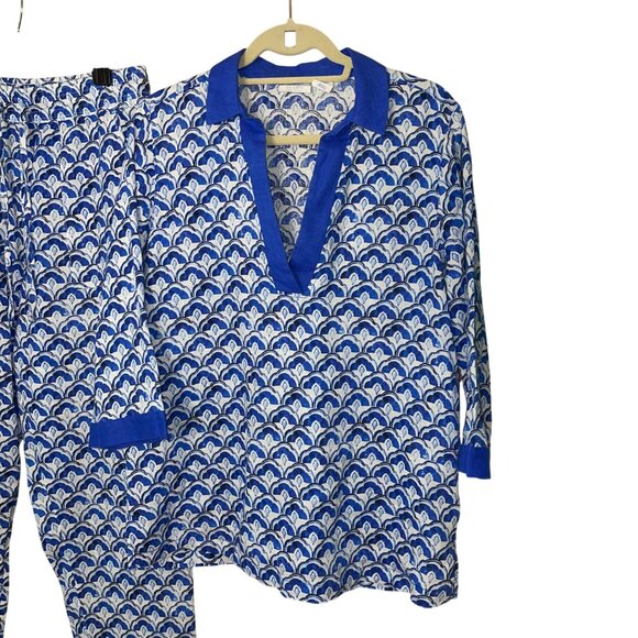 Sigrid Olsen Womens Blouse Pant Set Size Large Blue 3/4 Sleeve Pure Linen New - Picture 6 of 7